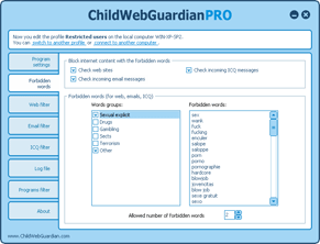 ChildWebGuardian PRO - Forbidden Words function